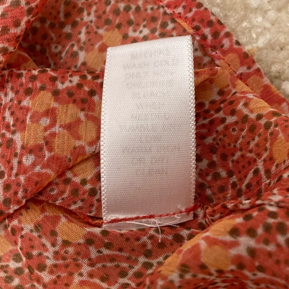 3/$20 Banana Republic Sheer Ruffled Floral Blouse Top Women Medium Orange Summer - Picture 3 of 8